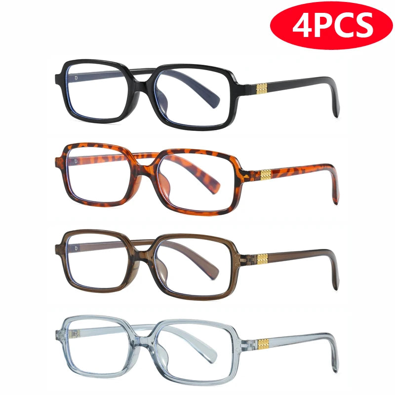 4pcs New Fashion Women Small Square Eyeglasses Frame Outdoor Casual Eyeglasses Anti Blue Light Eyewear Rivet Glasses Unisex
