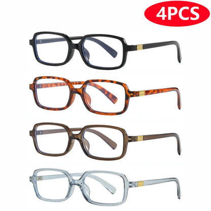 4pcs New Fashion Women Small Square Eyeglasses Frame Outdoor Casual Eyeglasses Anti Blue Light Eyewear Rivet Glasses Unisex
