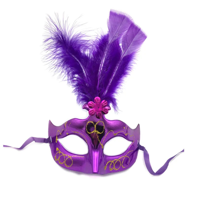 3 Feather Masquerade Mask for Women, Colorful Venetian Party Mask with Glitter, Halloween Cosplay Eye Cover