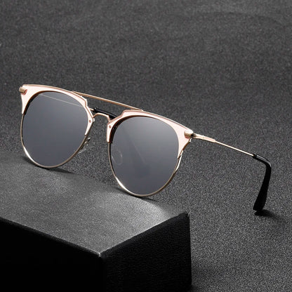 1-pack retro double-beam round frame fashion glasses for ladies and gentlemen, ideal for street style photography