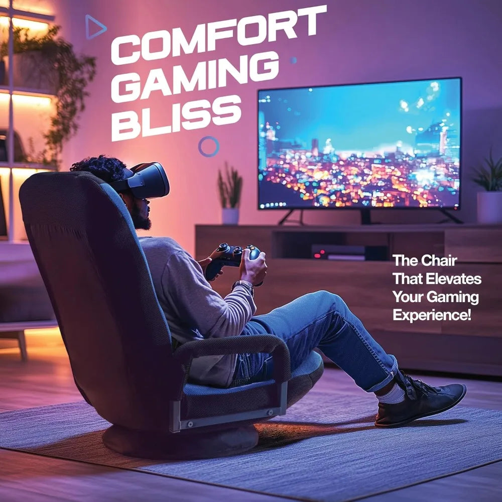 Swivel Floor Gaming Chair - Video Lounger Enjoy 6 Different Positions, Adjustable Backrest, Removable Arm Rests, Folds to Store