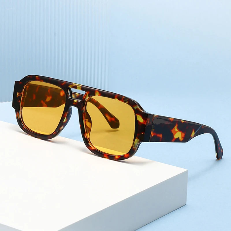 SHAUNA Fashion Double Bridges Square Women Sunglasses Retro Candy Color Leopard Men Sun Glasses Shades UV400