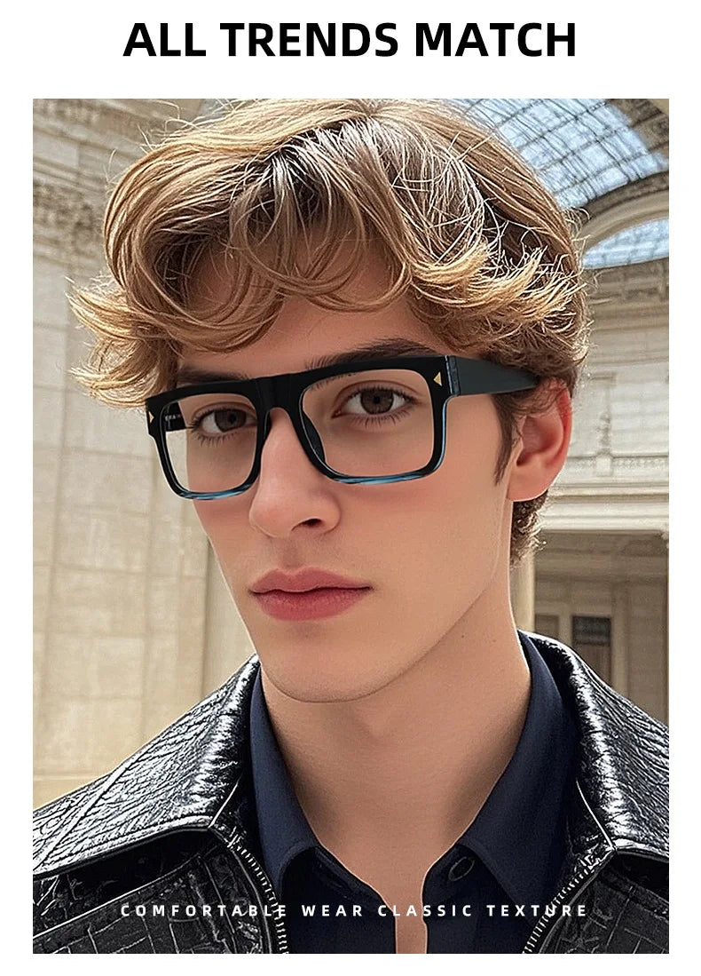 Fashion Men Prescription Myopia Glasses Luxury Brand Black Square Blue Light Blocking Eyewear Male Glasses For Vision 0 To -6.0