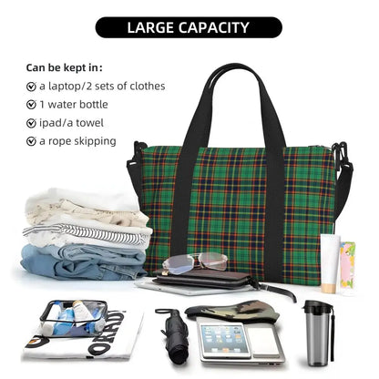 Custom Popular Tartan Plaid Beach Tote Bag for Women Extra Large Gym Carry On Geometric Gingham Check Texture Shopping Bags