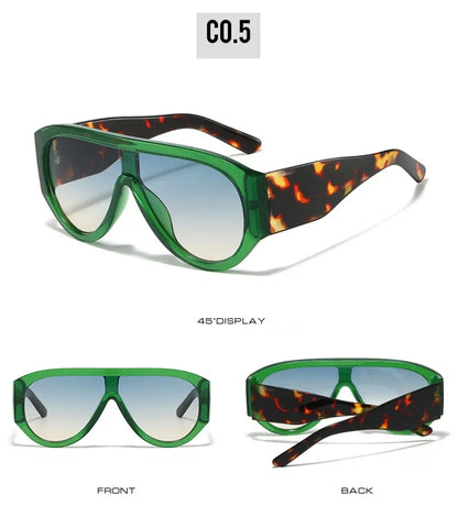 JNPCXI Fashion Oversized Pilot Women Sunglasses Retro One Piece Red Green Shades UV400 Men Gradient Sun Glasses