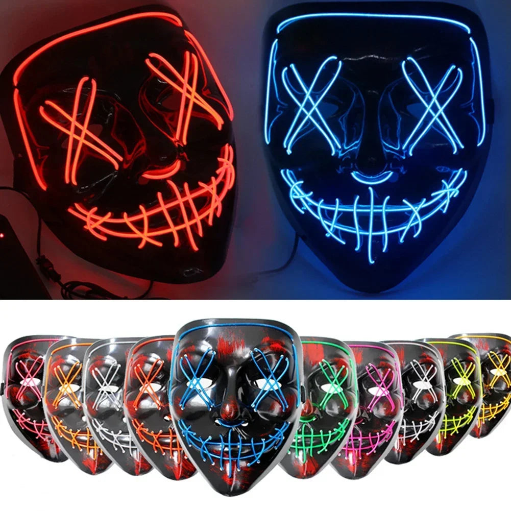 Wireless Scary Glowing Mask LED Luminous Purge Mask Halloween Horror Neon Light Up Cosplay Party Mask Fstival Costume Supplies