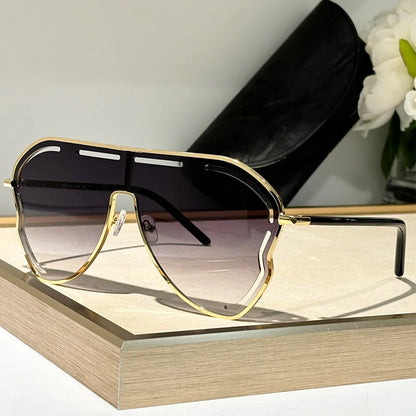 Oversized One-Piece Pilot Punk Sunglasses Women Big Frame 2025 Luxury Brand Hollow Sun Glasses For Ladies Shield Eyewear Shades