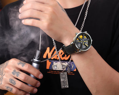 NS Men's Car wheel hub watch Minimalist Fashion Sports Watch Calendar Leather casual Quartz watch
