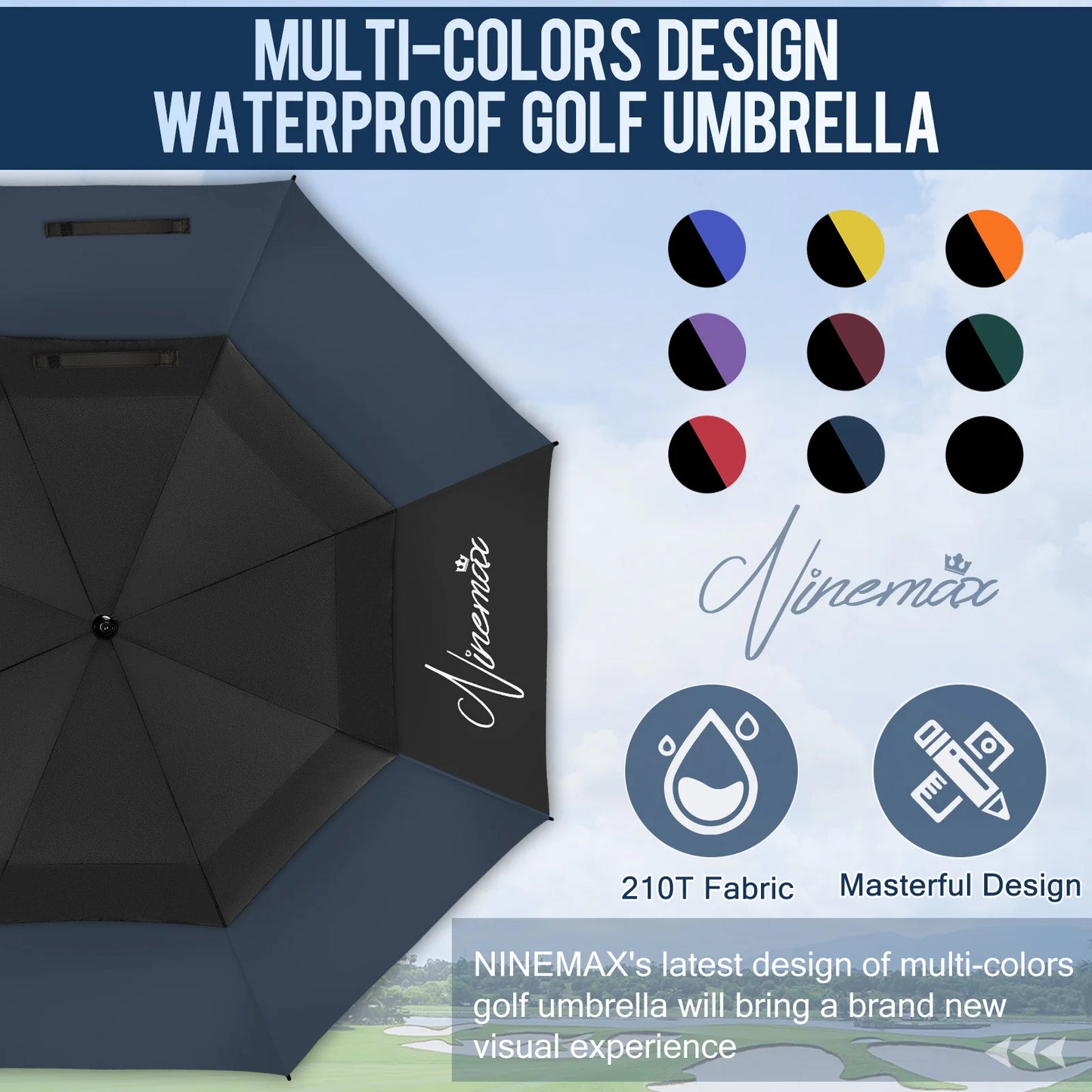 Automatic Open Extra Large Golf Umbrella 157 cm Double Canopy Sun Protection Ultra Rain & Wind Resistant Stick Umbrellas