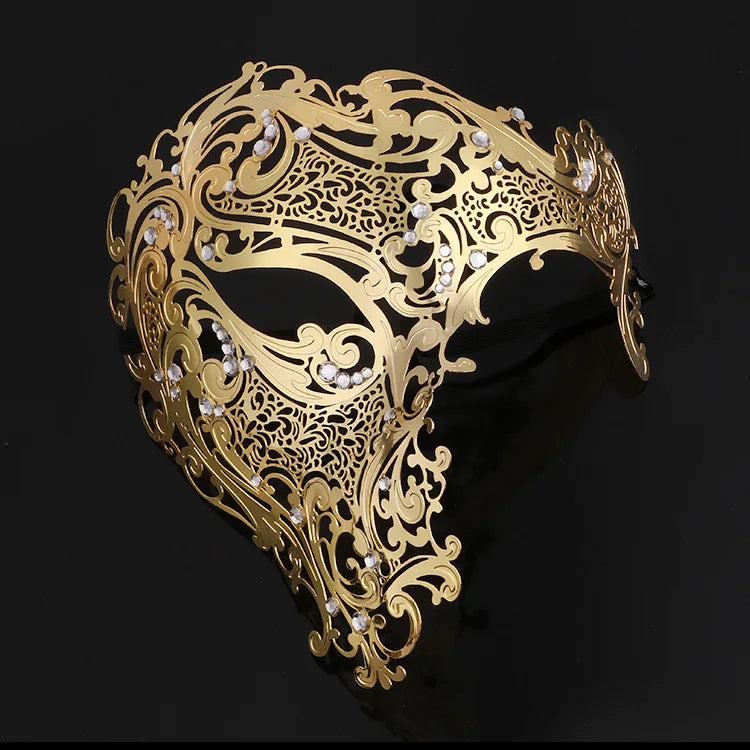 Venetian Iron Mask with Rhinestones, Sexy Metal Half Face Mask for Masquerade Ball, Gothic Halloween Party Eye Cover