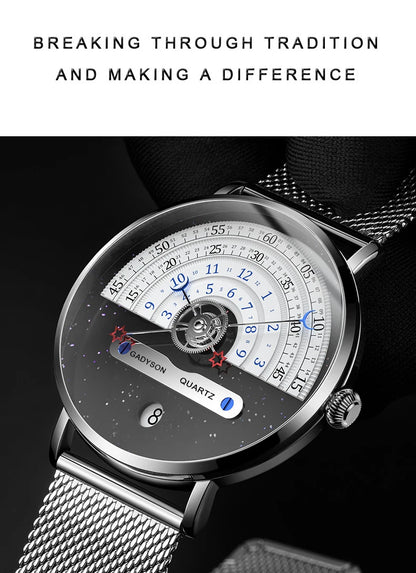Unique Business Men Watch Fashion Auto Date Stainless Steel Strap Quartz Wristwatch Man Gifts For Him Calendar Clock