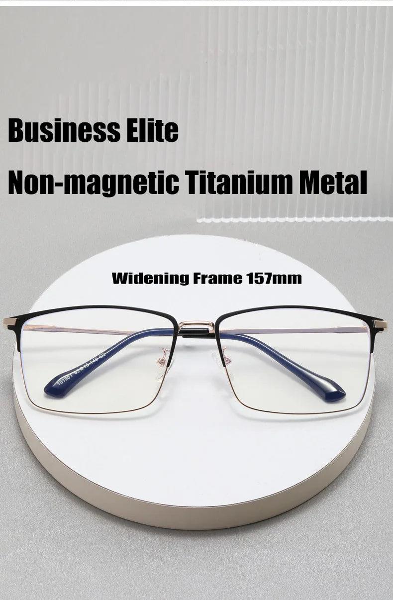 157mm Titanium Alloy Anti Blue Light Square Reading Glasses Men Business Big Presbyopic Glasses Clear Lens Prescription Eyewear