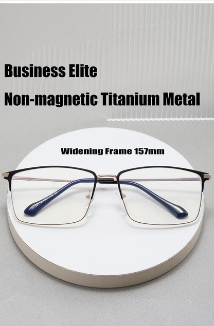 157mm Titanium Alloy Anti Blue Light Square Reading Glasses Men Business Big Presbyopic Glasses Clear Lens Prescription Eyewear