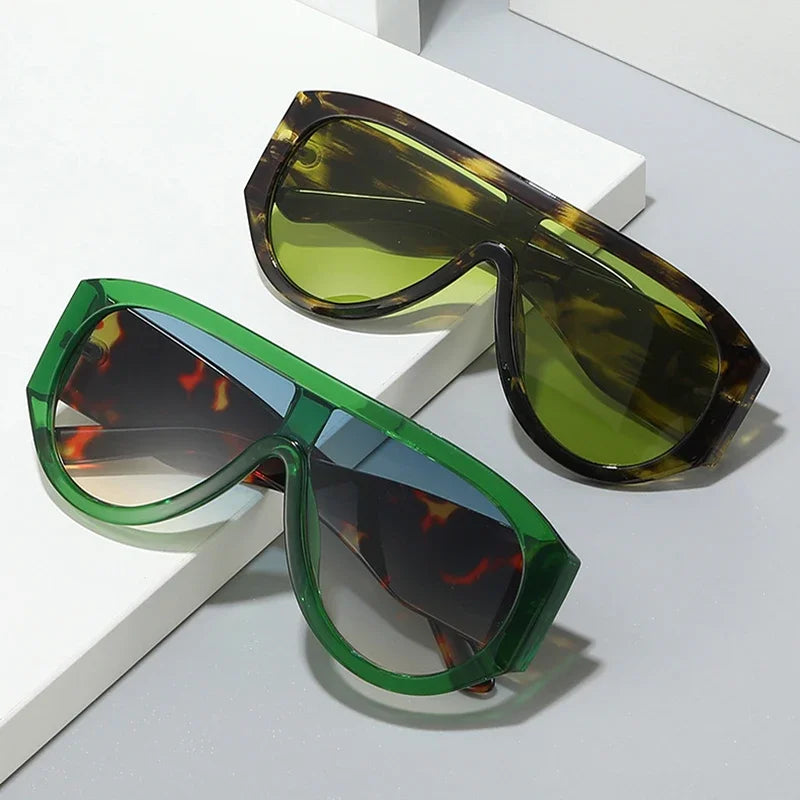 JNPCXI Fashion Oversized Pilot Women Sunglasses Retro One Piece Red Green Shades UV400 Men Gradient Sun Glasses