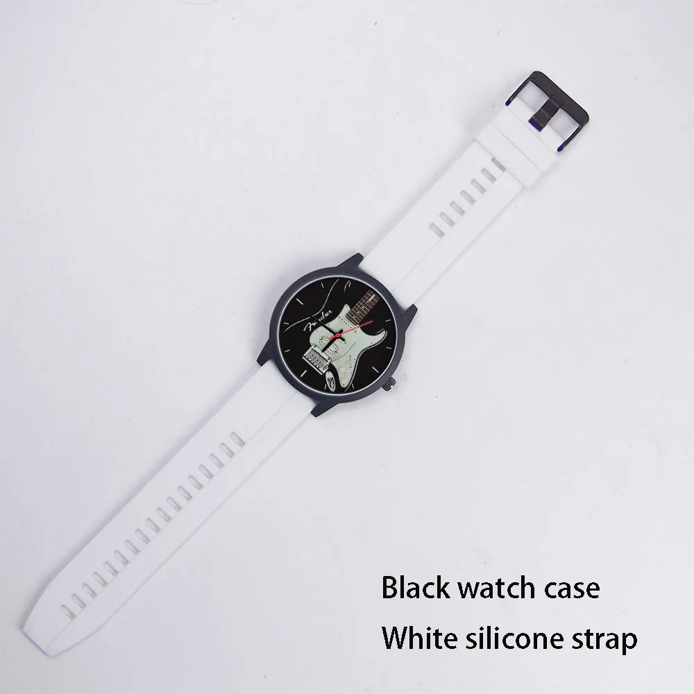 Guitar Bass Pattern Universal for Men Women Souvenir Composer Rose Gold Man Watch Silver Watches Black Bracelet Gift Clock