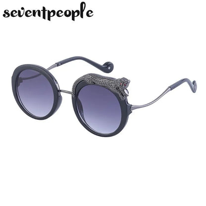 Oversized Round Sunglasses Women Big 2026 Luxury Brand Crystal Leopard-Shaped Sun Glasses for Ladies Anti Blue Light Eyeglasses