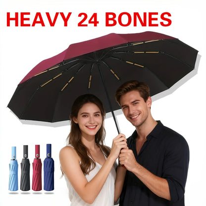 Automatic Folding Umbrella Double-Sided 24 Rib Windproof - Heavy Duty Compact Travel Umbrella for Men & Women, All-Weather Use