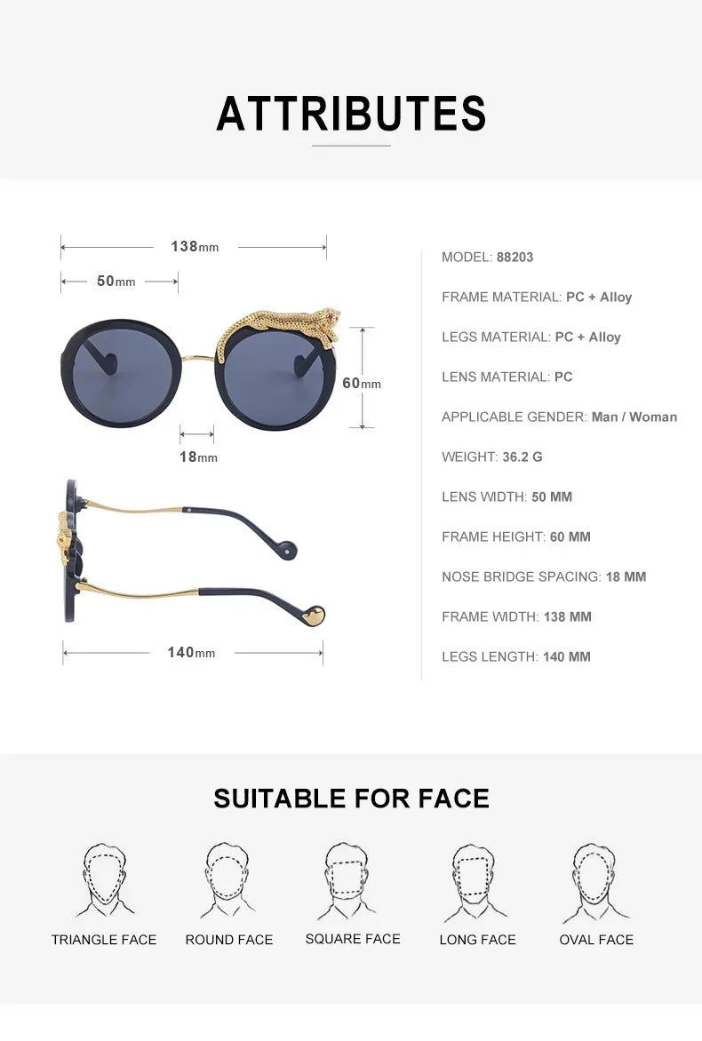 Oversized Round Sunglasses Women Big 2026 Luxury Brand Crystal Leopard-Shaped Sun Glasses for Ladies Anti Blue Light Eyeglasses