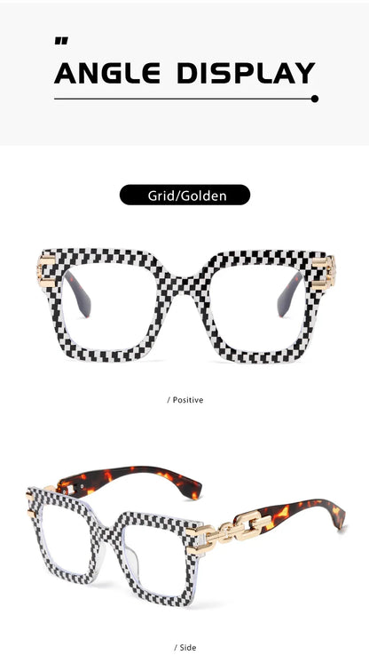 Fashion Ladies' Large Frame Anti Blue Glasses Golden Chain Eyeglass Legs Large Size Optical Spectacle Frame