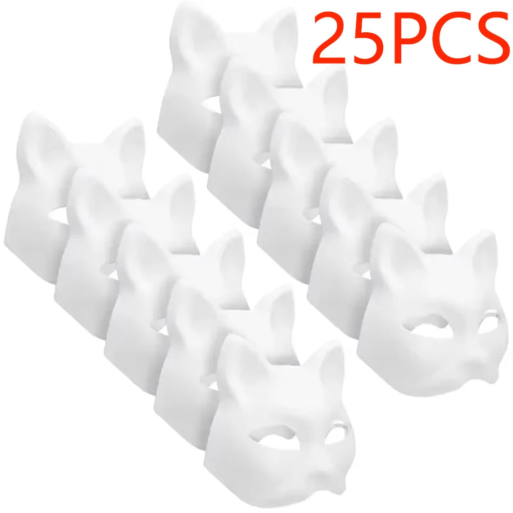 5-50Pcs Cat Fox Mask Halloween Blank Mask Costume for Kids Adults for Holiday Party Role playing accessories