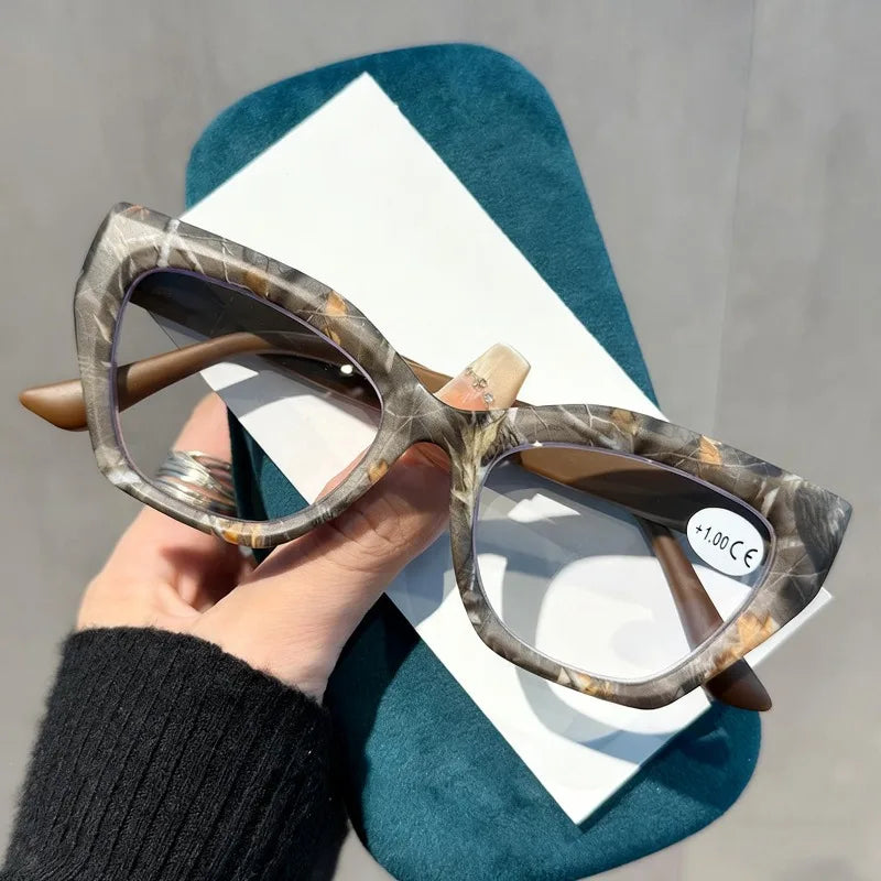 Oversized Flora Printed Reading Glasses Women Men Fashion Trendy Large Frame Hyperopia Unisex Stylish Luxry Cat Eye Eyeglasses