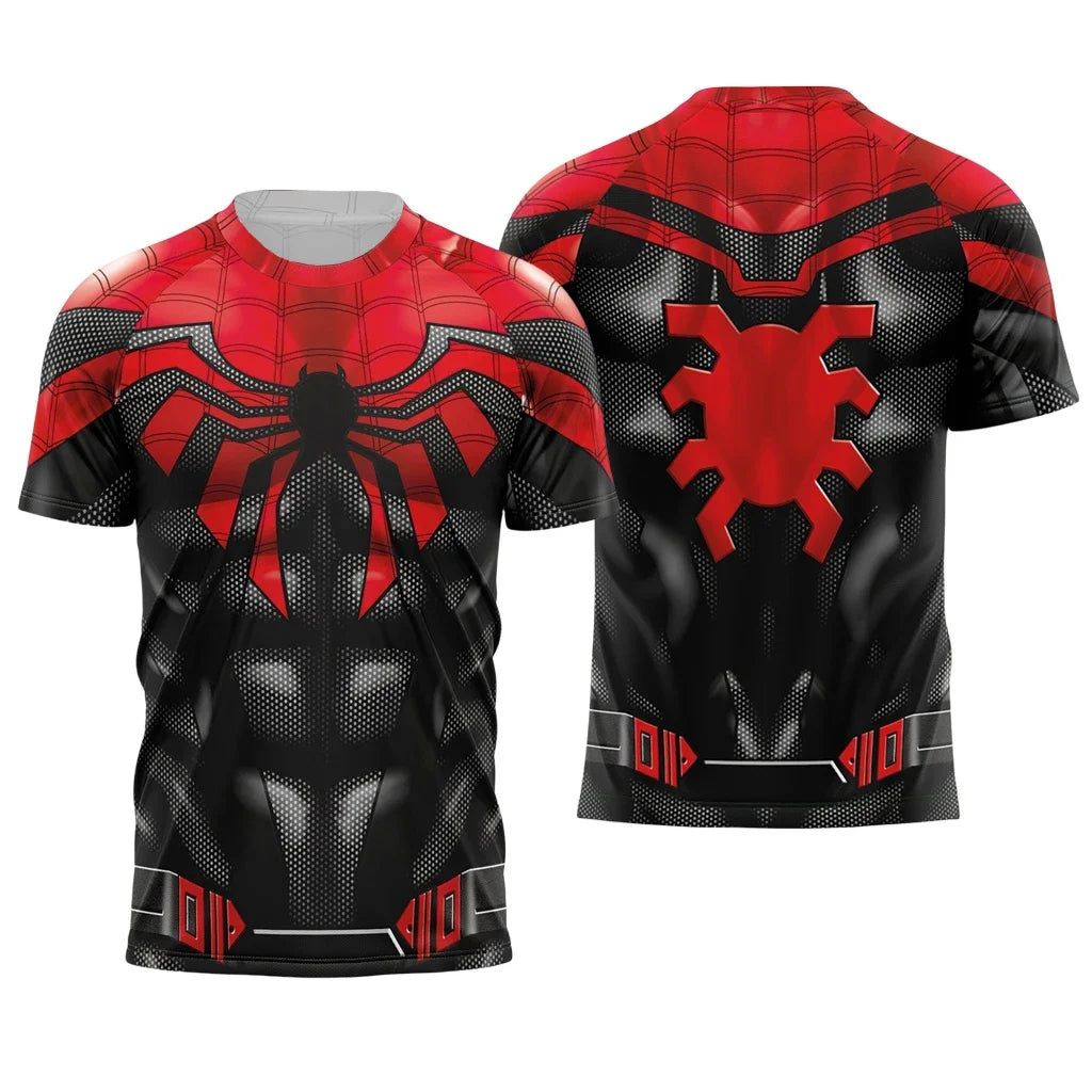 Parent‑child Spider Hero Graphic T‑Shirt,Red‑Blue 3D Printed Jersey,Polyester Short Sleeve Tops for Family Matching Outfits
