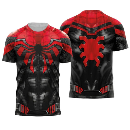 Parent‑child Spider Hero Graphic T‑Shirt,Red‑Blue 3D Printed Jersey,Polyester Short Sleeve Tops for Family Matching Outfits