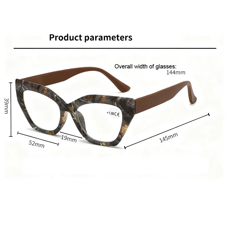 Oversized Flora Printed Reading Glasses Women Men Fashion Trendy Large Frame Hyperopia Unisex Stylish Luxry Cat Eye Eyeglasses