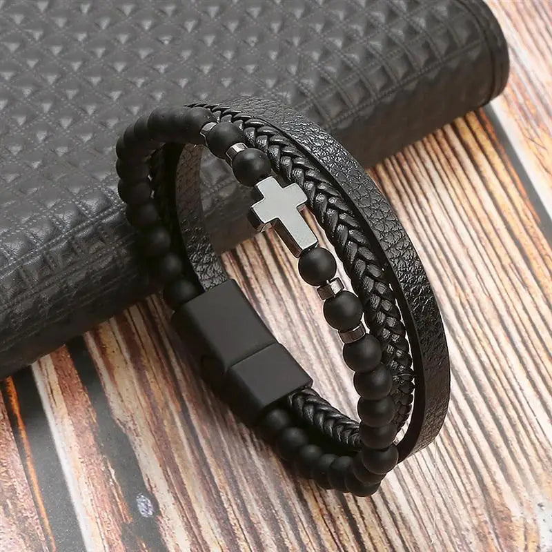 Classic Men's Leather Bracelet New Style Hand-woven Multi-layer Combination Accessory Fashion Man Jewelry