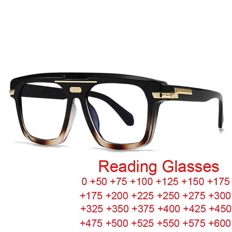 New Oversized Korea Style Reading Presbyopic Glasses Men Anti Blue Light Presbyopia Eyeglasses Fashion Square Pilot Optical Glas