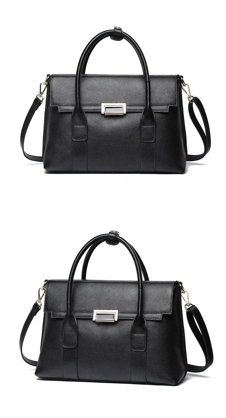 2024 New Genuine Leather Briefcase Women Handbags Large Capacity Ladies Fashion Cowhide Shoulder Messenger Bags Portable