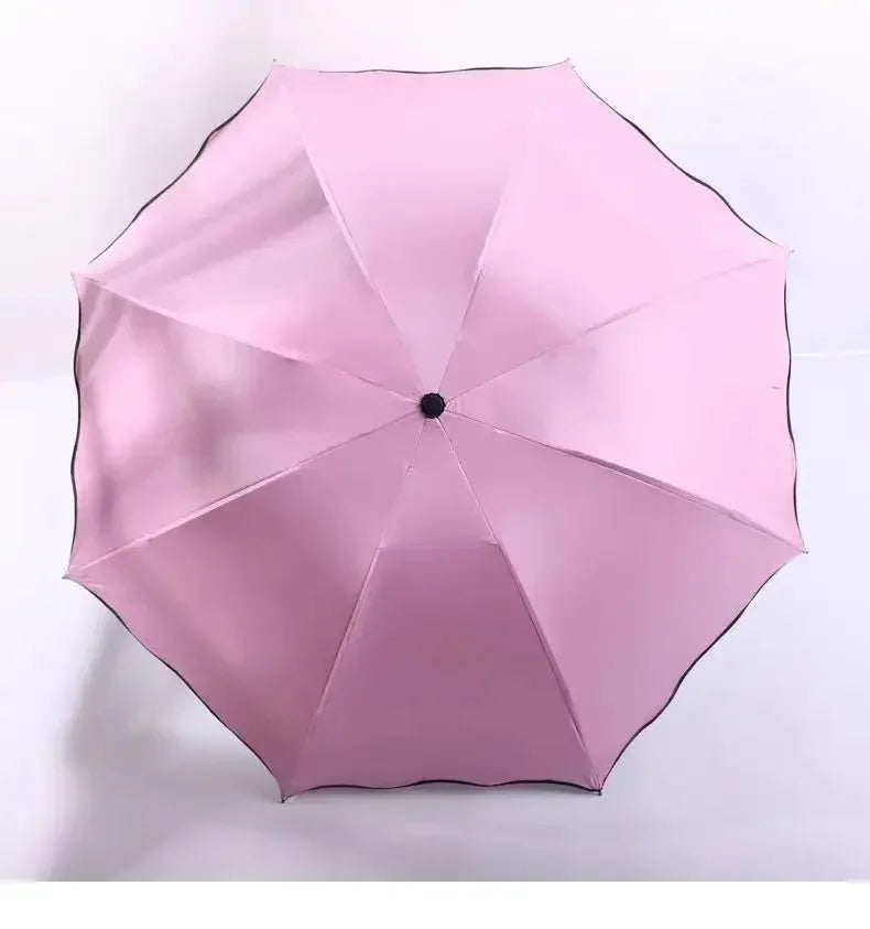 1-2PCS Portable Creative Water Flowering  Umbrella Manual  Black Coating UV Protection Sun Rain Dual Use Folding Parasol