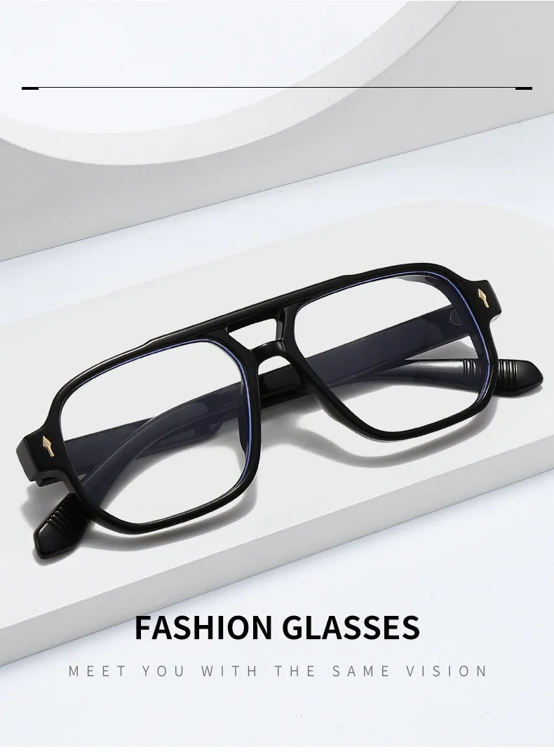 SHAUNA Double Bridges Anti Blue Light Retro Women Square Glasses Frame Fashion Men Optical Eyewear