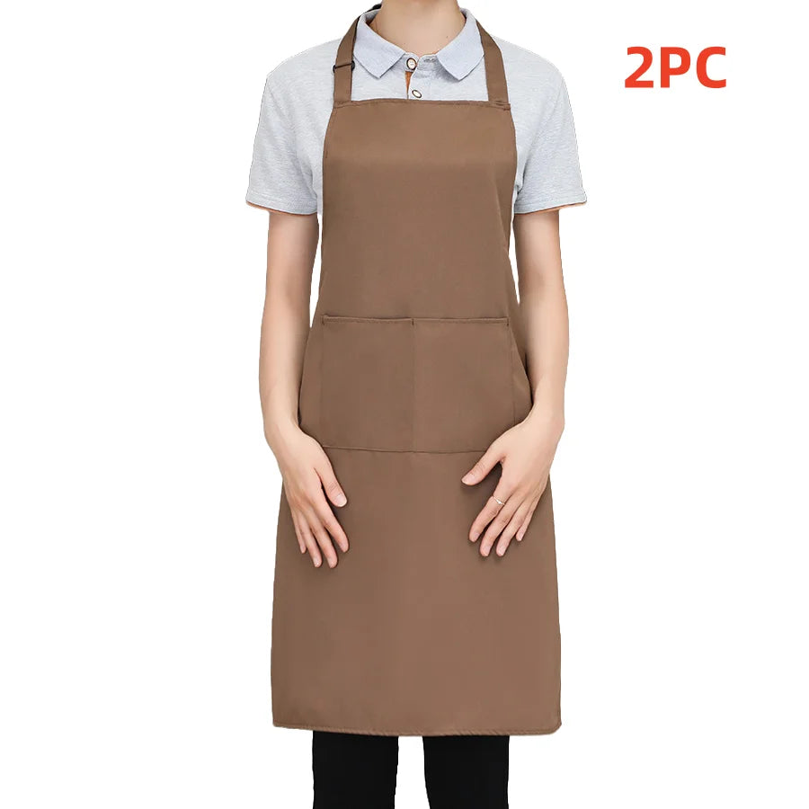 2-piece set; Simple solid color apron with 2 pockets; Adjustable chef's apron for the kitchen suitable for men and women