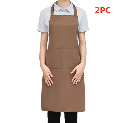 2-piece set; Simple solid color apron with 2 pockets; Adjustable chef's apron for the kitchen suitable for men and women
