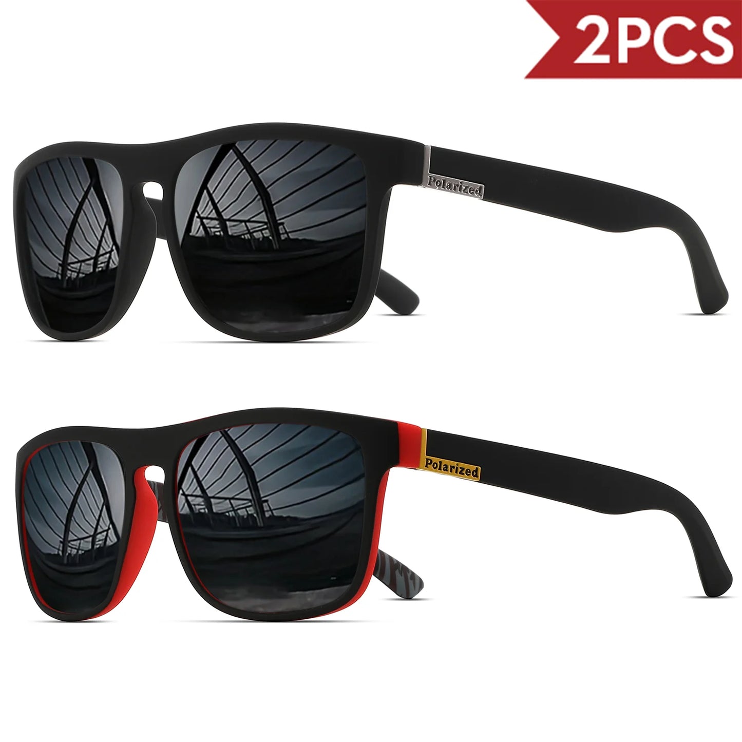 2PCSClassic Square Polarized Sports Sunglasses Lightweight PC Frame UV400 for Driving Fishing Cycling Unisex Everyday Durability