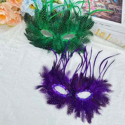 Gold Ostrich Feathers Carnival Mask Men Women Masquerade Eye Masks Venetian Cosplay Props Halloween Carnival Party Face Masks