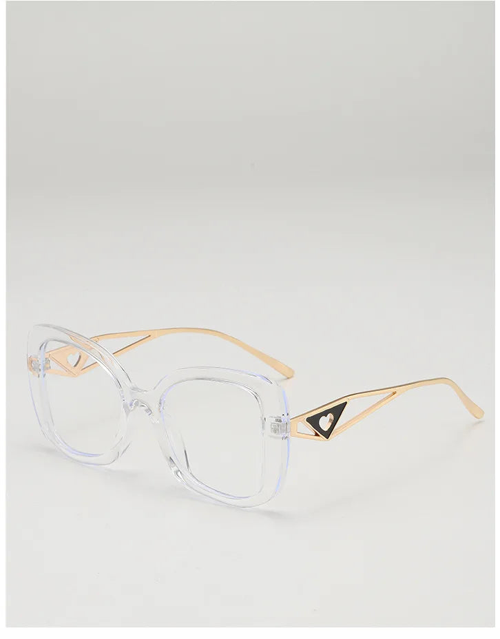 Luxury Brand Oversized Square Reading Glasses Women Triangle heart Temple Eyeglasses Blue Light Blocking Clear Computer Glasses