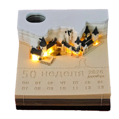 2026 Creative Hogwarts Magic Castle Calendar Sticker With Light 3D Hand-torn Castle Calendar Tear-Away Notepad DIY Craft Gifts