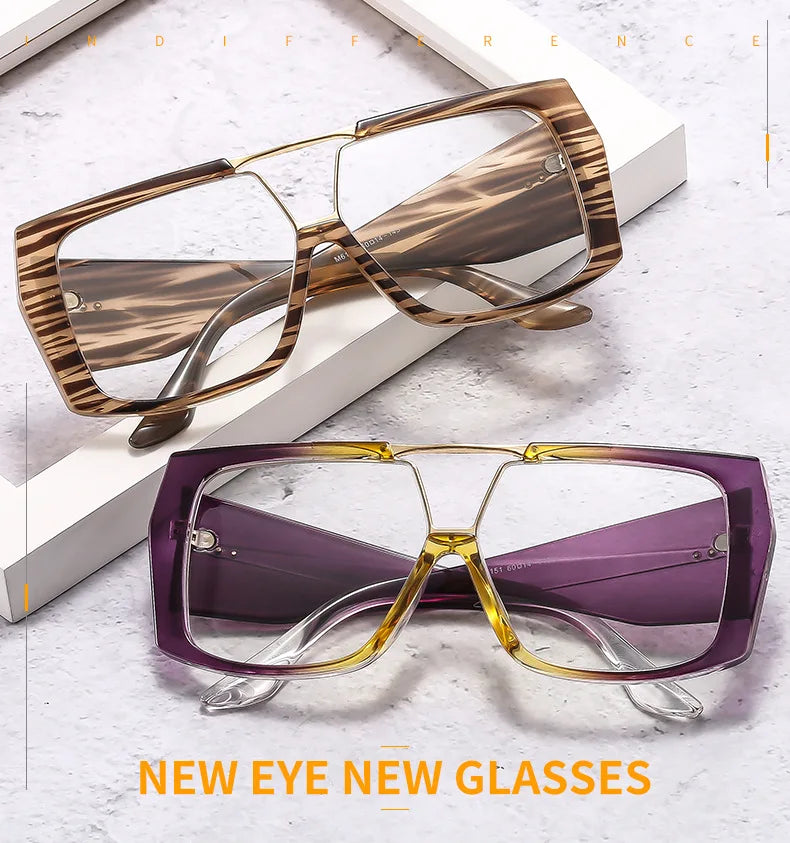 Fashion Brand Oversized Square Myopia Glasses Women Men Trend Green Graduation Eyeglasses Anti Blue Light Prescription Glasses