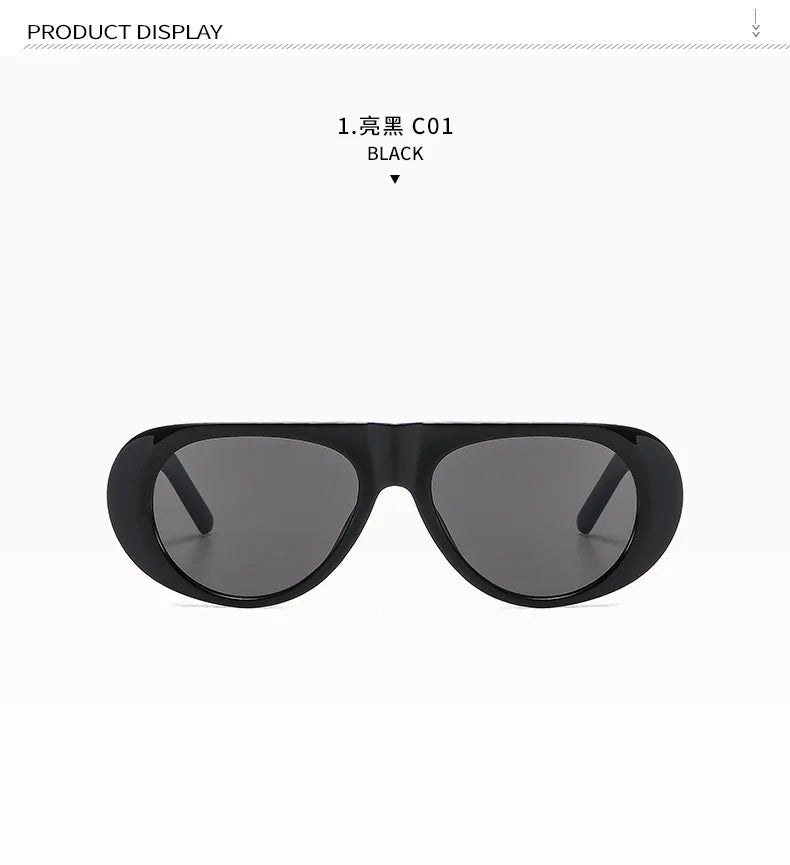 Vintage Big Frame Ellipse Women Square Sunglasses Brand Black Round Cool Men Sunglasses One Piece Designer Pilot Sun Glasses