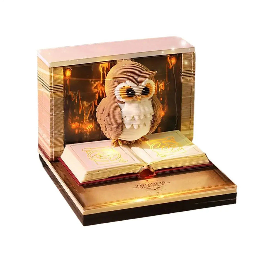 2026 Paper Sculpture Calendar 3D Owl Tear-off Calendar Paper Sculpture Art Memo Notepad Desk Calendar Sticky Notes Bookmark