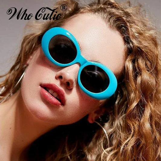 WHO CUTIE 2024 Goggles Oval Sunglasses Men Women Brand Designer 90S Colorful Retro Round Frame Kurt Cobain Shades Sun Glasses UV