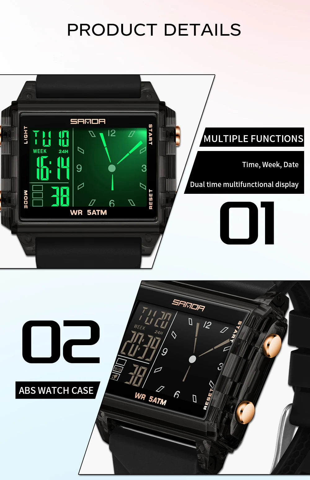 SANDA 6273 Fashion Electronic Watches for Man Luminous Calendar Waterproof Clock Outdoor Sports Casual Ladies Digital Wristwatch
