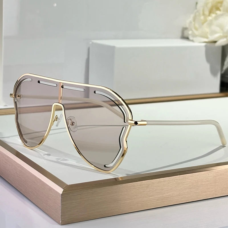 Oversized One-Piece Pilot Punk Sunglasses Women Big Frame 2025 Luxury Brand Hollow Sun Glasses For Ladies Shield Eyewear Shades