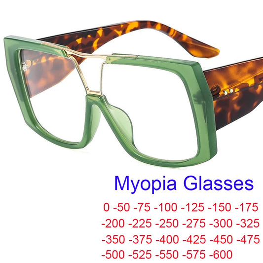 Fashion Brand Oversized Square Myopia Glasses Women Men Trend Green Graduation Eyeglasses Anti Blue Light Prescription Glasses