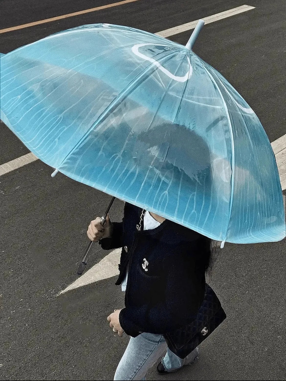 2024 New Auatic Long Handle Thiened Windproof Transparent Umbrella Dry Sea Moon Jellyfi Design Fre And Clean Sle