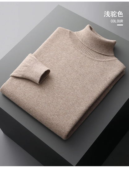 Autumn and winter new 100% pure merino wool pullover men's turtleneck cashmere sweater thickened warm  loose solid color top