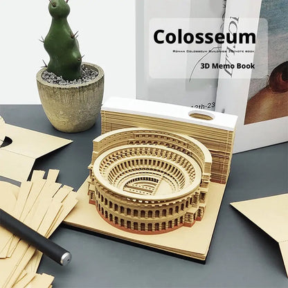 3D Stereoscopic Calendar Roman Colosseums Shape Weekly Calendar Tear-Away Paper Carving Art Memo Pad Offices Decor