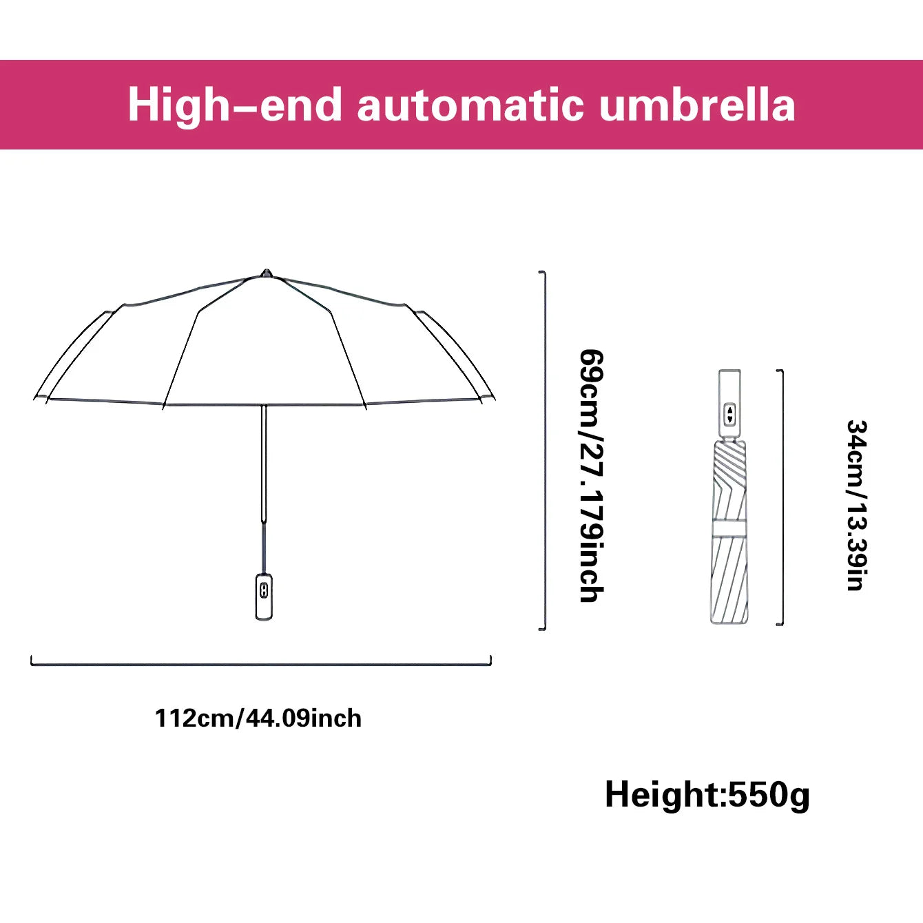 Automatic Folding Umbrella Double-Sided 24 Rib Windproof - Heavy Duty Compact Travel Umbrella for Men & Women, All-Weather Use